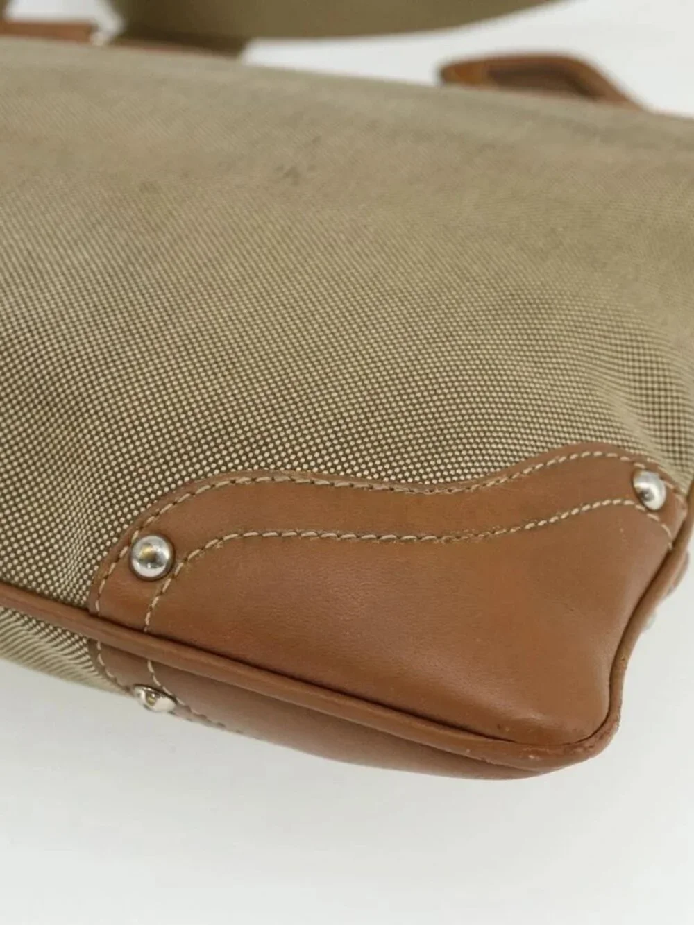 PRADA Shoulder Bag Canvas Beige Silver Auth ka3997